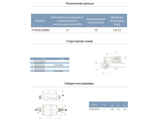 Контролер тиску електронний 1.1кВт Ø1" рег тиску вкл 1.0-3.5 bar AQUATICA (779536)