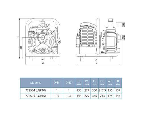 Мотопомпа 1.6 к.с. Hmax 35м Qmax 15м³/год (2-х тактний) LEO LGP15 (772505)