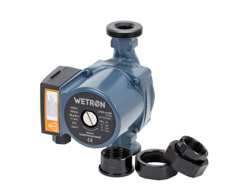 Насос циркуляційний 100Вт Hmax 6м Qmax 75л/хв Ø1 1/2" 180мм+гайки Ø1" WETRON (774532) Насос циркуляційний 100Вт Hmax 6м Qmax 75л/хв Ø1 1/2" 180мм+гайки Ø1" WETRON (774532)