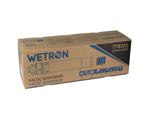 Насос вихровий 0.75кВт H 58(34)м Q 45(20)л/хв Ø96мм 10м кабелю WETRON 4SKmw100M (778331) - Скважинные насосы | Wetron