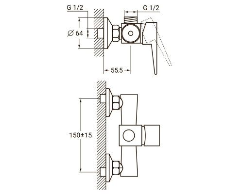 Змішувач HK Ø35 для душа AQUATICA HK-1D130C (9732300)