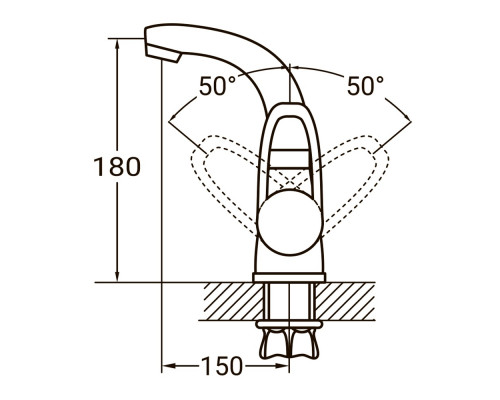 Змішувач HL Ø35 для раковини гусак вигнутий на гайці AQUATICA HL-1A230C (9734000)