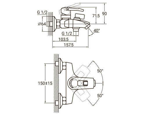 Змішувач KM Ø35 для ванни литий AQUATICA KM-1C133C (9740200)