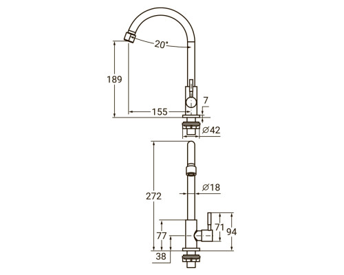 Змішувач KT 1/2" монокран на гайці SS AQUATICA KT-1G170P (9722601)