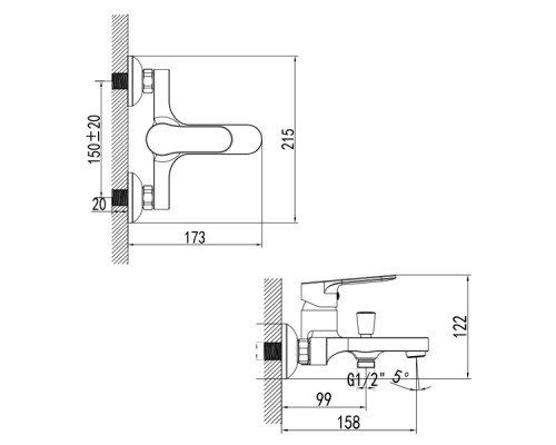 Змішувач MARMORE Ø35 для ванни литий CORSO DB-1C138C (9623200)