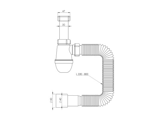 Сифон для раковини без випуску з гнучким відведенням 1¼"×Ø32/50мм TAU (9841756)