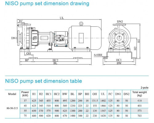 насос NISO80-50-315/55SWH DI консольний відцентровий насос на рамі