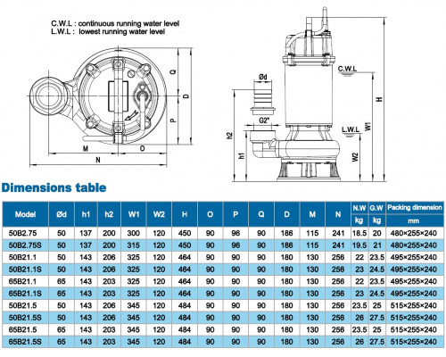 Sewage submersible pump Neptuni 50B21.5S