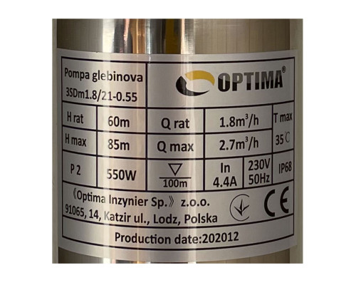 Насос свердловинний з підв, стійк, до піску 3″ OPTIMA 3SDm1,8/21 0,55 кВт 85м +пульт+кабель 1,5мNEW Насос свердловинний з підв, стійк, до піску 3″ OPTIMA 3SDm1,8/21 0,55 кВт 85м +пульт+кабель 1,5мNEW - Свердловинні насоси | Optima