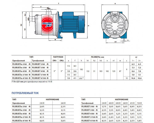 насос pedrollo PLURIJETm 3/80X самовсасывающий до 9м