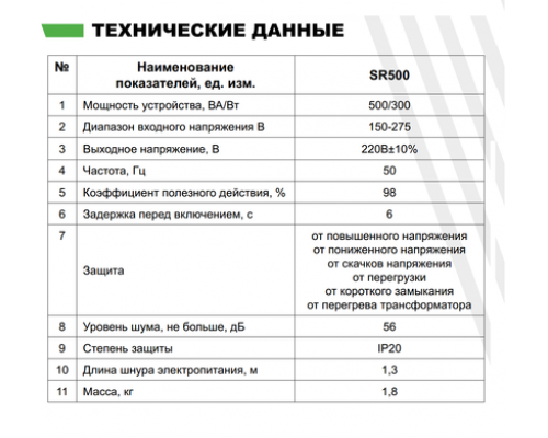 Стабілізатор напруги SR 500 (300 Вт) "ARUNA"